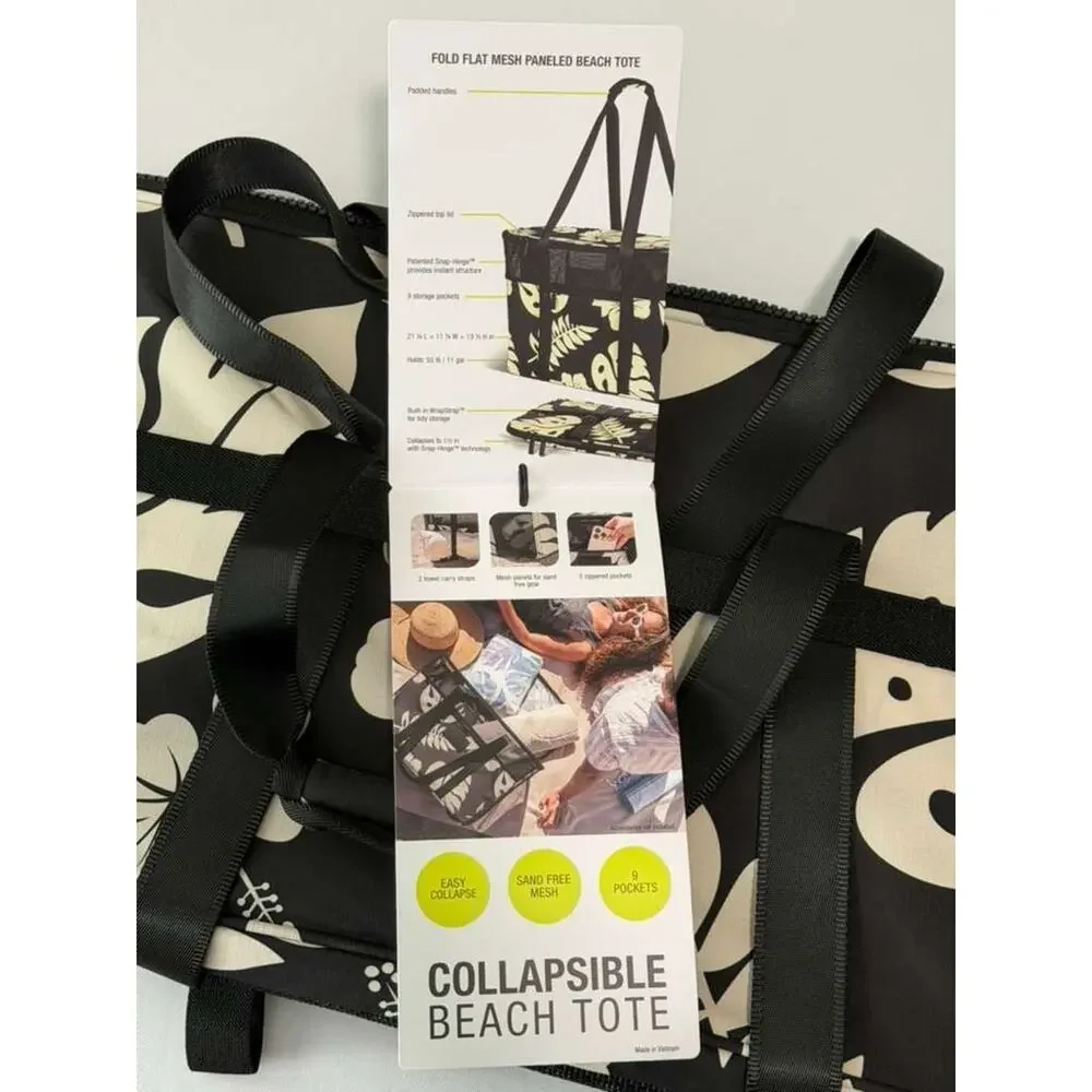 ALOHA Collection x CleverMade Collapsible Beach Tote Bag - Teal Palm Print - NEW